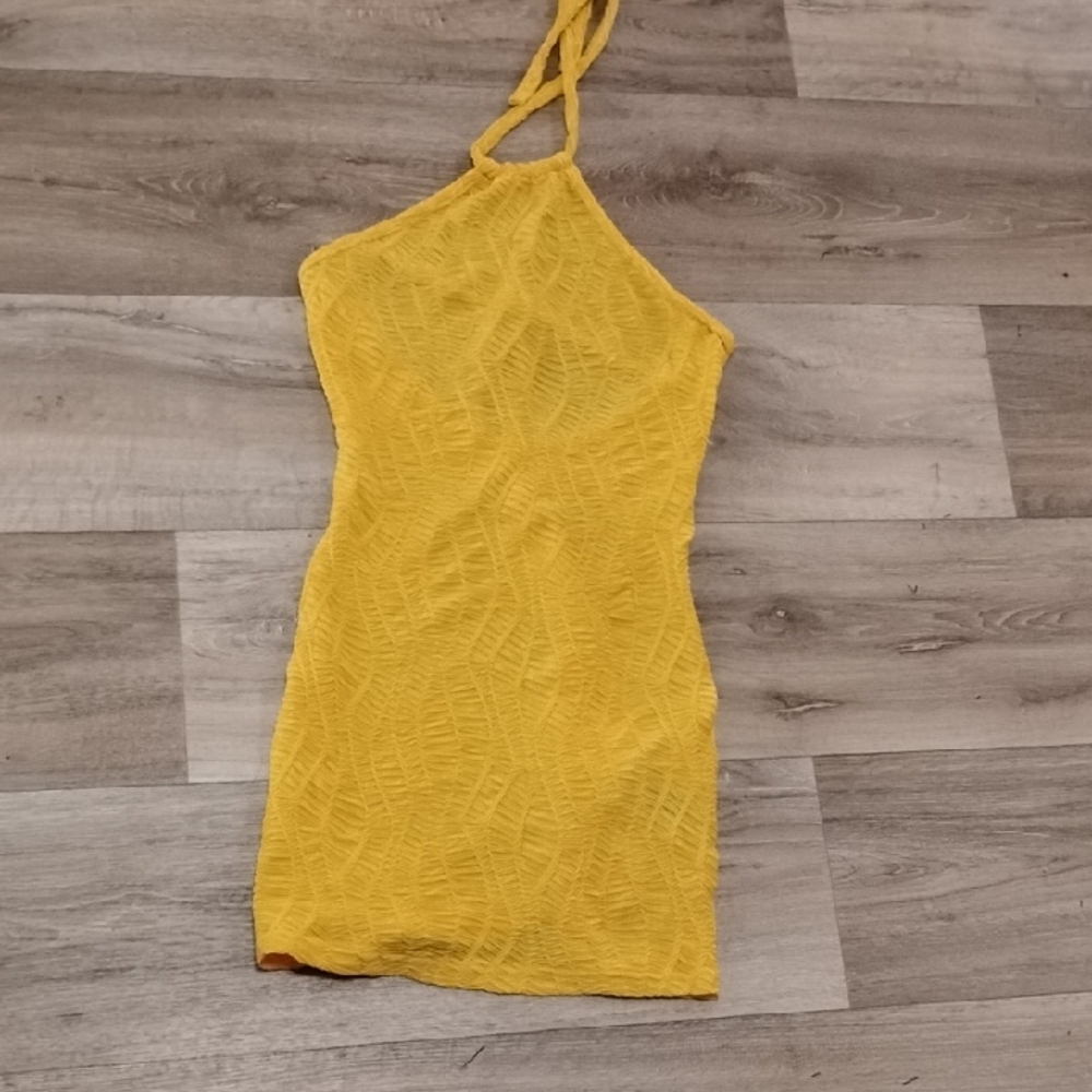SHEIN Yellow Textured Mini Dress